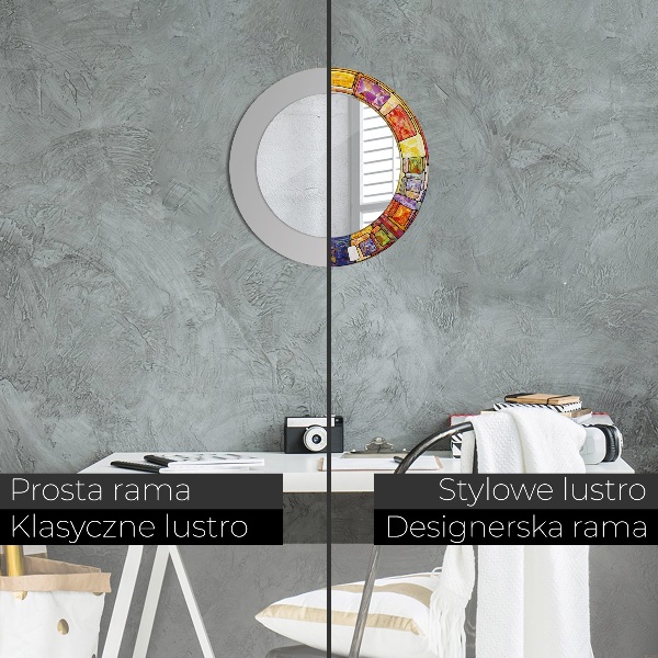 Kerek tükör fali dísz Színes ólomüveg