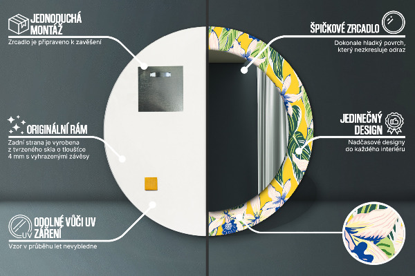 Kerek tükör díszítéssel Kék és sárga orchideák