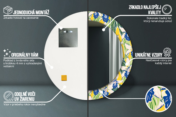 Kerek tükör díszítéssel Kék és sárga orchideák