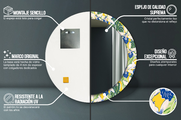 Kerek tükör díszítéssel Kék és sárga orchideák