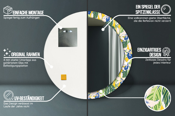 Kerek tükör díszítéssel Kék és sárga orchideák