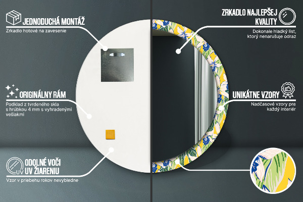 Kerek tükör díszítéssel Kék és sárga orchideák