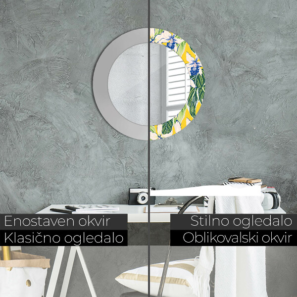 Kerek tükör díszítéssel Kék és sárga orchideák