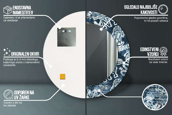 Kerek tükör keret nyomtatással Kollázs