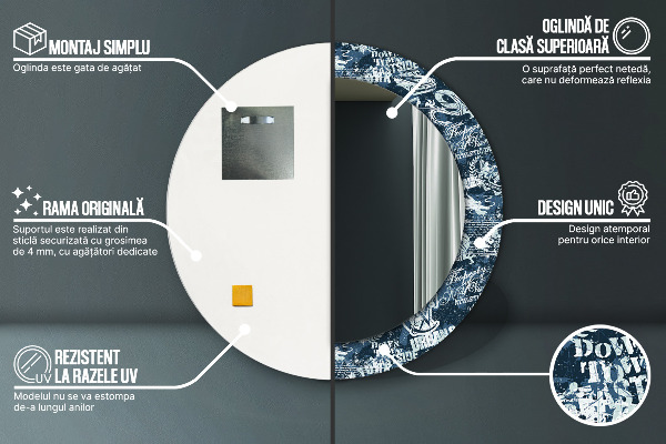 Kerek tükör keret nyomtatással Kollázs