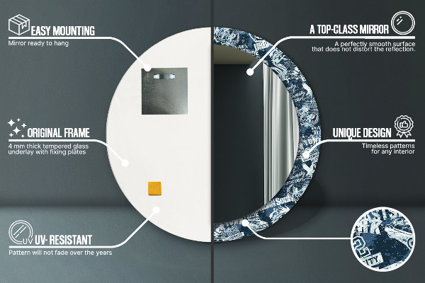 Kerek tükör keret nyomtatással Kollázs