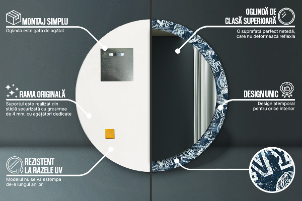 Kerek tükör keret nyomtatással Kollázs