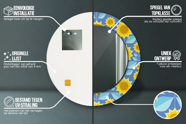 Kerek tükör fali dísz Geometrikus napraforgók