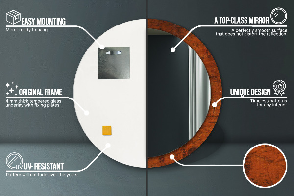 Kerek díszes tükör Természetes fa