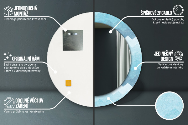 Kerek tükör nyomtatott kerettel Chevron minta