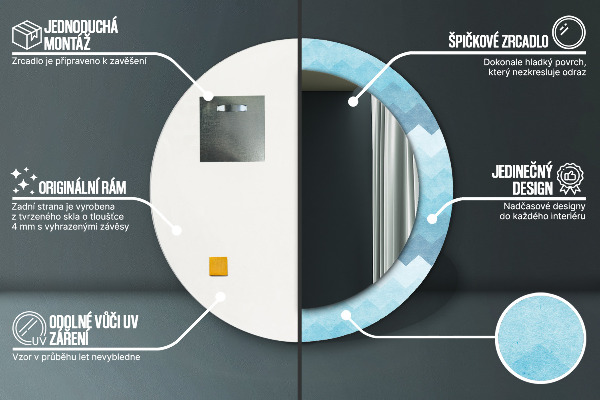 Kerek tükör nyomtatott kerettel Chevron minta