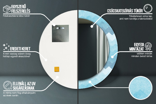 Kerek tükör nyomtatott kerettel Chevron minta