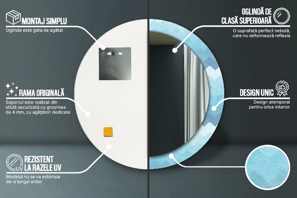 Kerek tükör nyomtatott kerettel Chevron minta