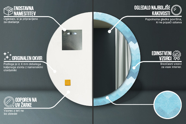 Kerek tükör nyomtatott kerettel Chevron minta