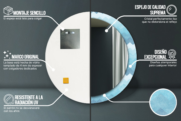 Kerek tükör nyomtatott kerettel Chevron minta
