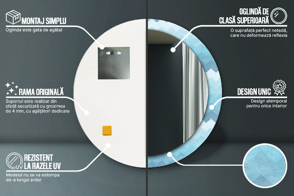 Kerek tükör nyomtatott kerettel Chevron minta