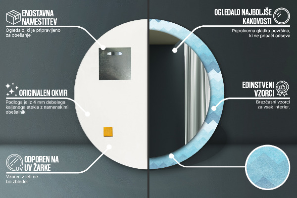 Kerek tükör nyomtatott kerettel Chevron minta