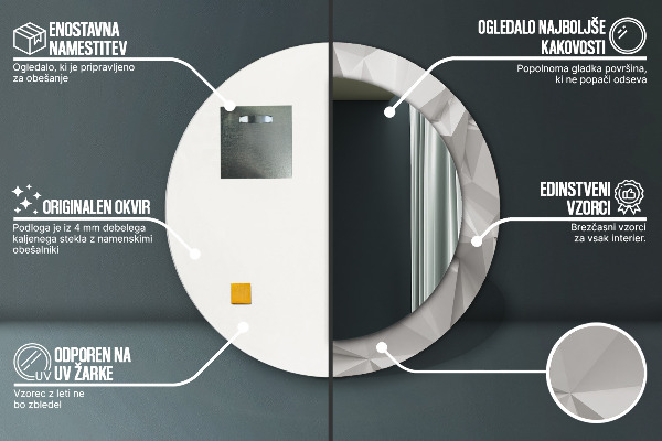 Kerek dísztükör Absztrakt fehér kristály