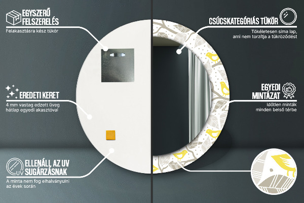 Kerek díszes tükör Sárga madarak az ágakon