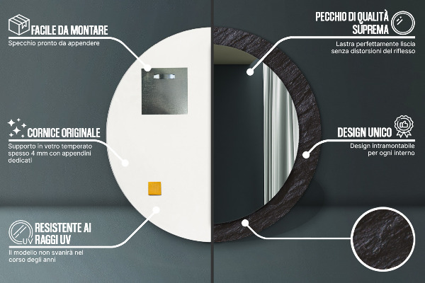 Kerek tükör díszítéssel Fekete kő