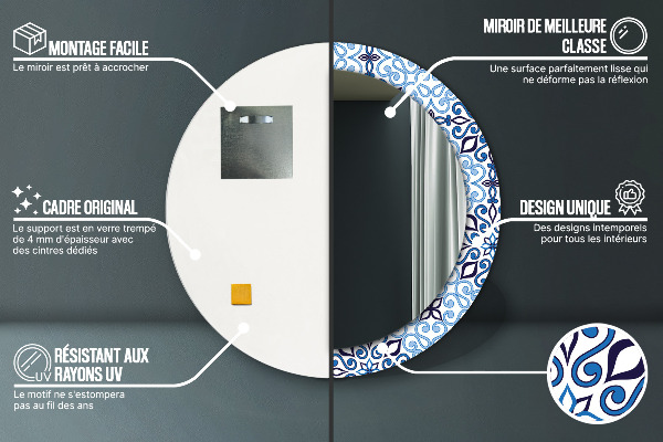 Kerek tükör keret nyomtatással Kék arab mintás