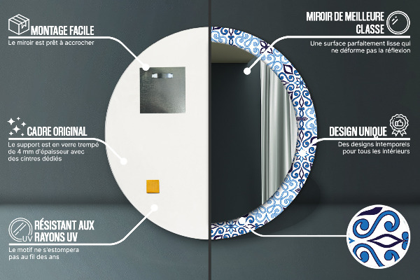 Kerek tükör keret nyomtatással Kék arab mintás