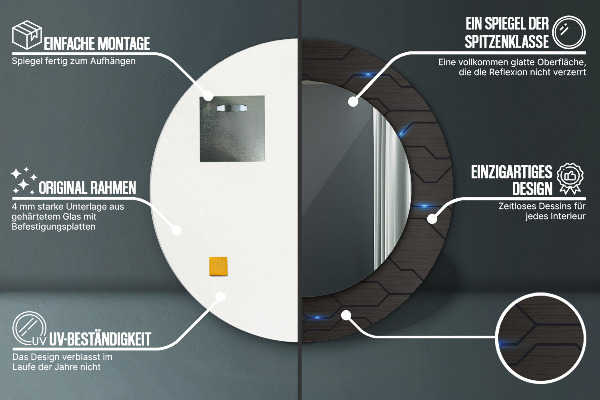 Kerek tükör nyomtatott kerettel Futurisztikus absztrakt