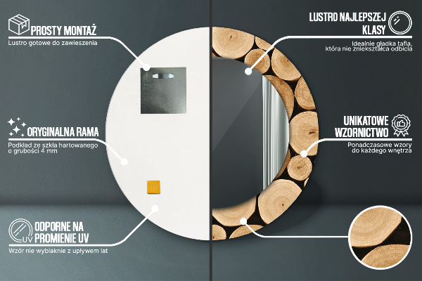 Kerek dísztükör Fa rönkök