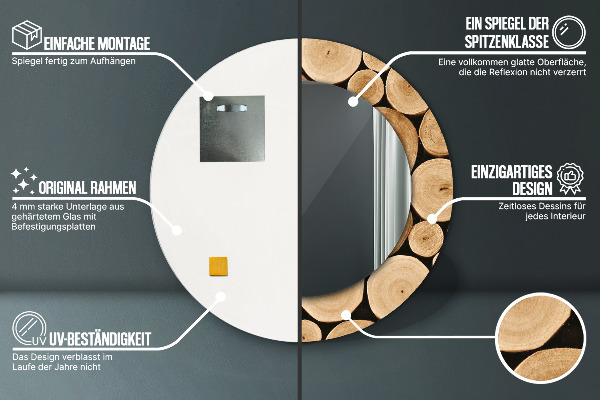 Kerek dísztükör Fa rönkök