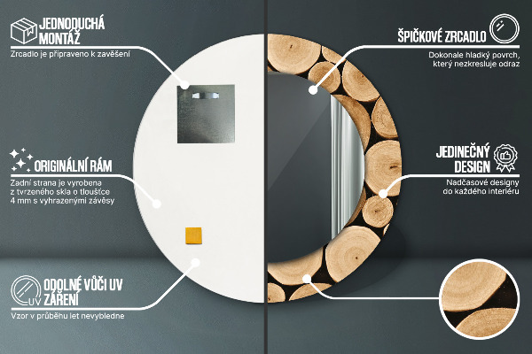 Kerek dísztükör Fa rönkök