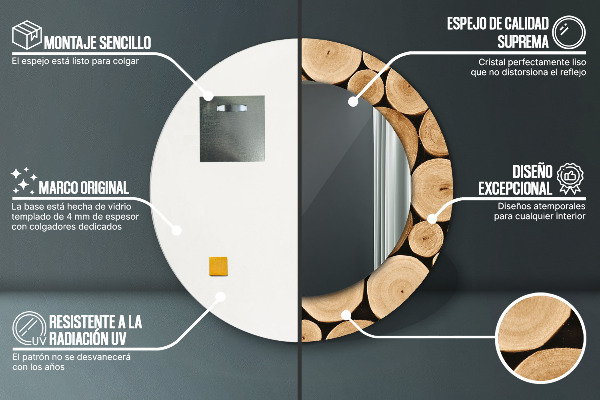 Kerek dísztükör Fa rönkök