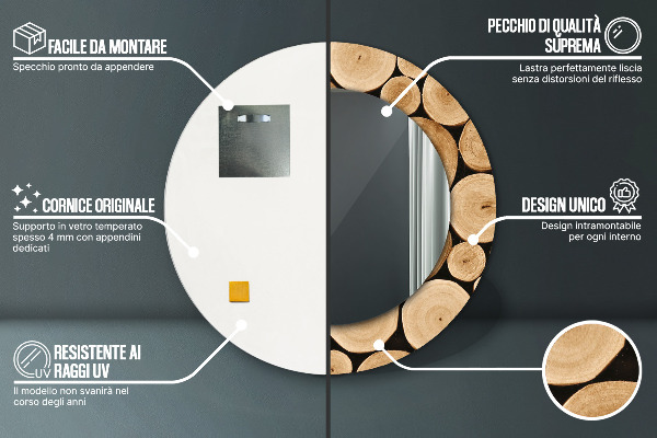 Kerek dísztükör Fa rönkök