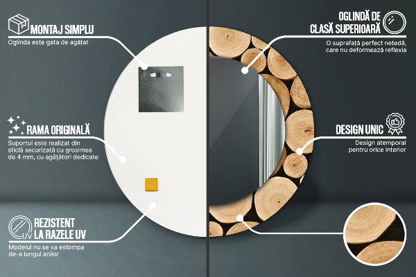 Kerek dísztükör Fa rönkök