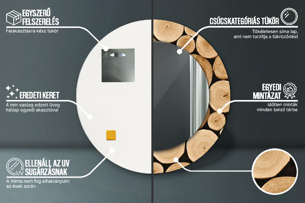 Kerek dísztükör Fa rönkök