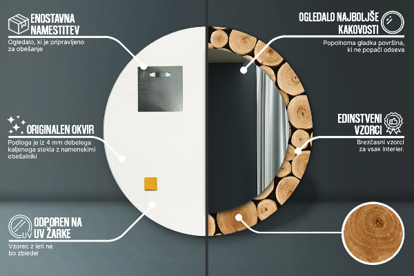 Kerek dísztükör Fa rönkök