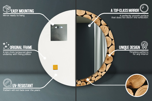 Kerek dísztükör Fa rönkök