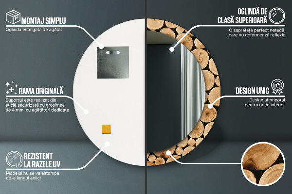 Kerek dísztükör Fa rönkök