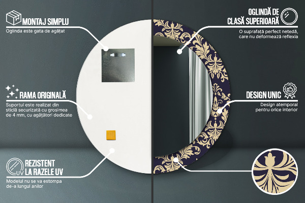 Kerek díszes tükör Virágos minta