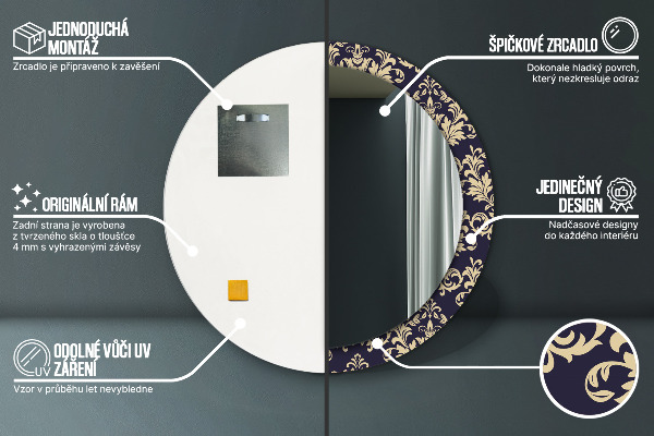 Kerek díszes tükör Virágos minta