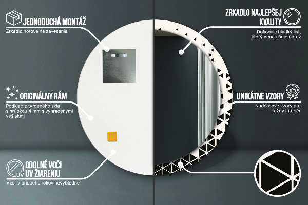 Kerek tükör díszítéssel Absztrakt geometriai