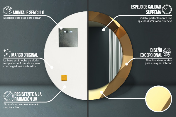 Kerek tükör nyomtatott kerettel Arany absztrakció