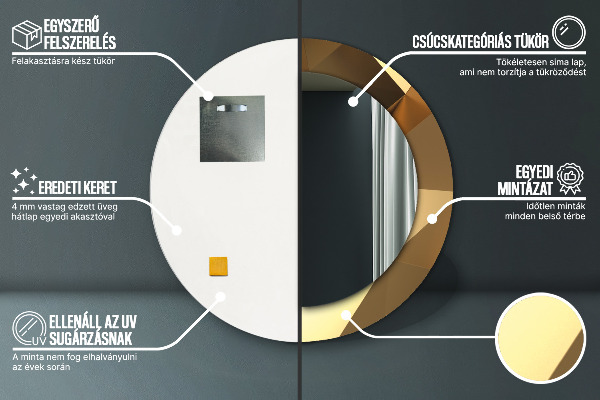 Kerek tükör nyomtatott kerettel Arany absztrakció