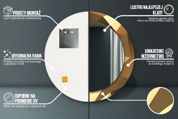 Kerek tükör nyomtatott kerettel Arany absztrakció