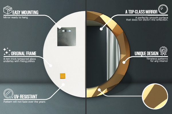 Kerek tükör nyomtatott kerettel Arany absztrakció