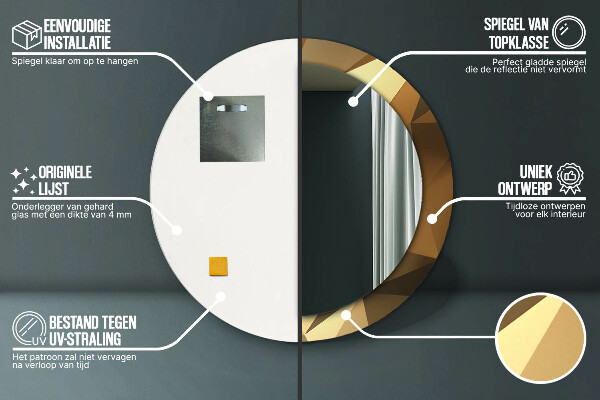 Kerek tükör nyomtatott kerettel Arany absztrakció