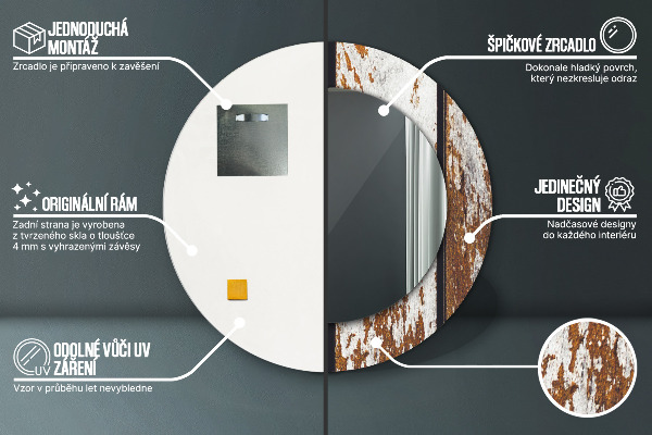 Kerek díszes tükör Vintage sötét fa