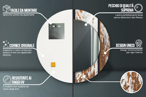 Kerek díszes tükör Vintage sötét fa