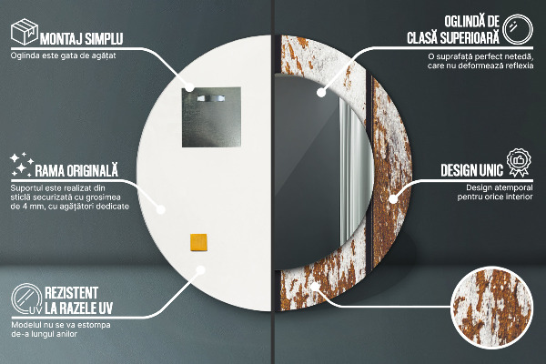 Kerek díszes tükör Vintage sötét fa