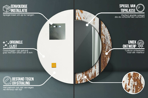 Kerek díszes tükör Vintage sötét fa