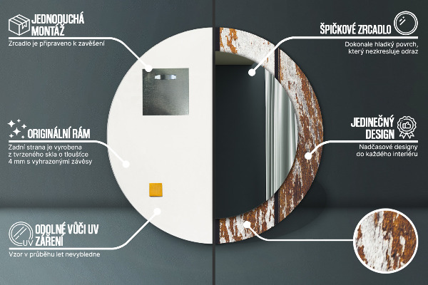 Kerek díszes tükör Vintage sötét fa